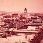 Color slide showing the area around what became the grounds of Expo ’74 in Spokane. (Photo courtesy of Northwest Museum of Arts & Culture)