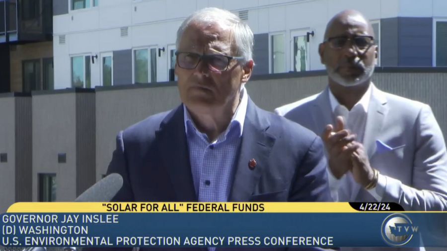 Image: Governor Jay Inslee calls Bob Ferguson's ferry plan "brain dead" at Earth Day press conferen...