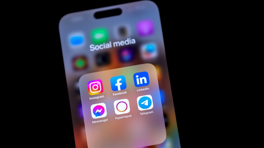 Image: In this photo illustration, the logos of social media applications Instagram, Facebook, Link...